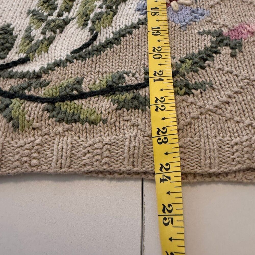 Vintage Rosanna Sweater Beige Floral Hand-knit Cotton Oversized Size L Slouchy - Picture 10 of 13